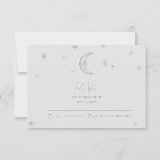Star and Moon Celestial Wedding RSVP Card Karte (Vorderseite)