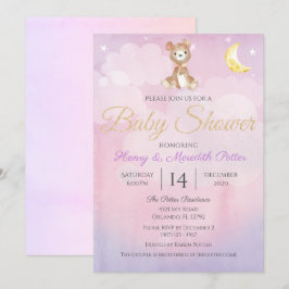Star and Moon Teddy Bear Lila Girls Baby Dusche Einladung