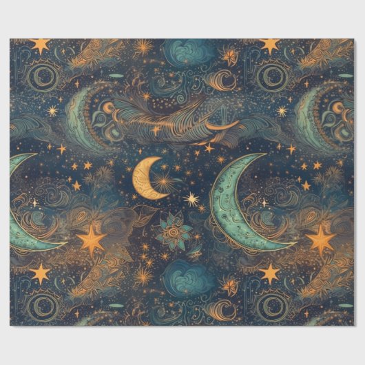 Star and Moon Winter Night Sky - Fantasie und Trau Geschenkpapier (Flach)