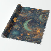 Star and Moon Winter Night Sky - Fantasie und Trau Geschenkpapier (Ungerollt)