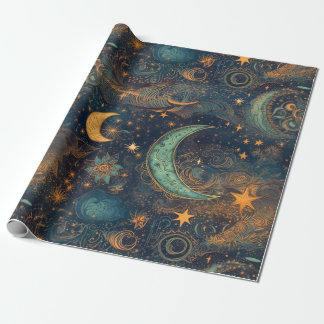 Star and Moon Winter Night Sky - Fantasie und Trau Geschenkpapier