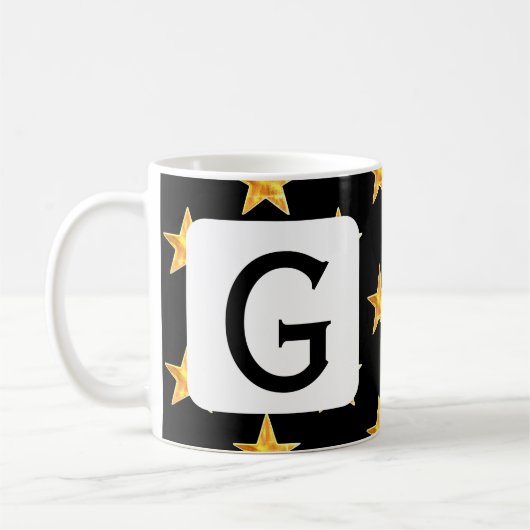 Star Any Monogram Initial Yellow Black Minimalisti Kaffeetasse (Links)
