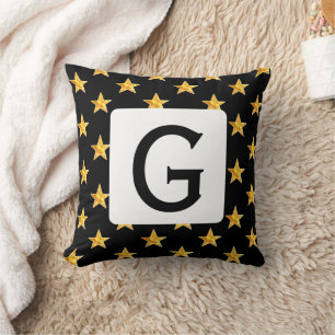 Star Any Monogram Initial Yellow Black Minimalisti Kissen