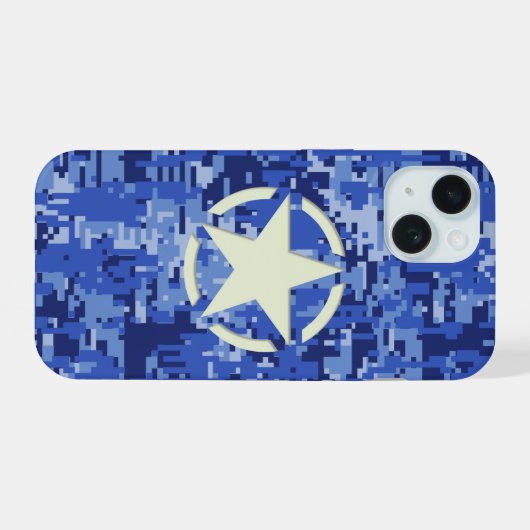 Star auf dem Hintergrund digitaler Camouflage der iPhone 15 Hülle (Rückseite (Horizontal))