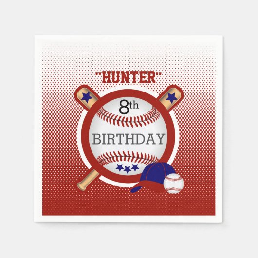 Star Baseball Player Geburtstag - Dunkelrot und bl Serviette (Vorderseite)