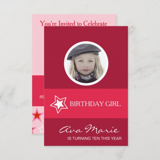 Star Birthday Girl Foto Einladung (Vorne/Hinten)