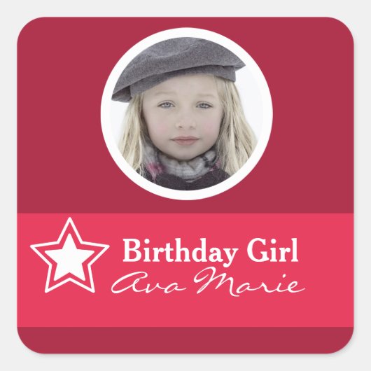 Star Birthday Girl Party Foto Quadratischer Aufkleber (Vorderseite)