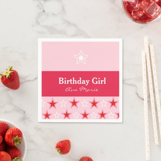 Star Birthday Girl Party, Rosa & Rot Serviette (Beispiel)