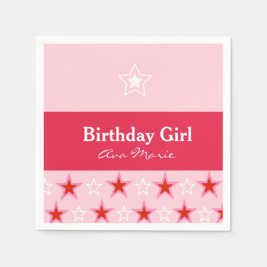 Star Birthday Girl Party, Rosa & Rot Serviette (Vorderseite)