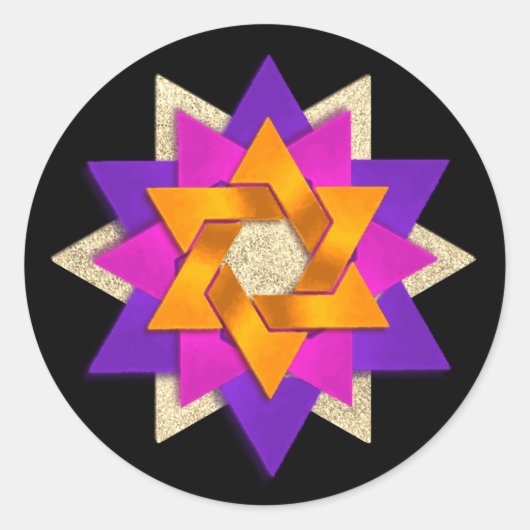 Star Blumen Lila Rosa Orange Black Runder Aufkleber (Vorderseite)