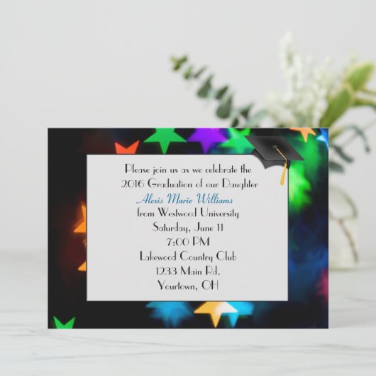 Star Bokeh Abschluss Einladung (Stehend Vorderseite)