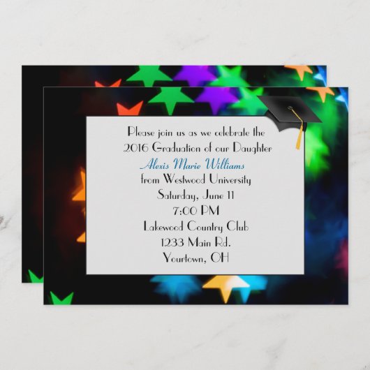 Star Bokeh Abschluss Einladung (Vorne/Hinten)