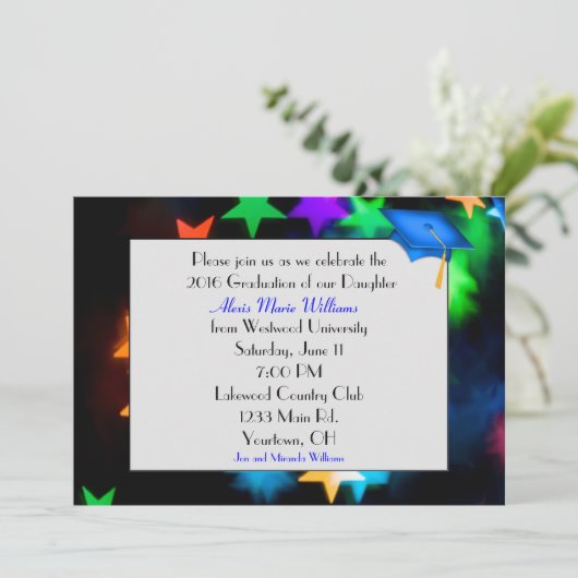 Star Bokeh mit Blue Abschluss Hat Einladung (Stehend Vorderseite)