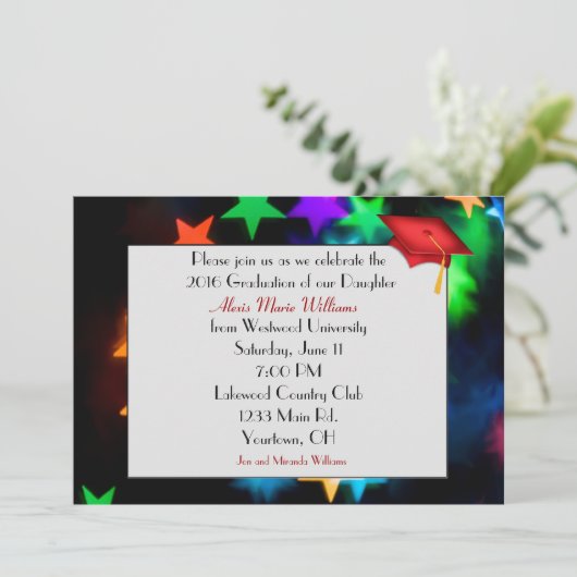 Star Bokeh mit Red Abschluss Hat Einladung (Stehend Vorderseite)