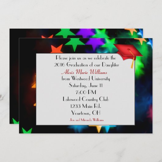 Star Bokeh mit Red Abschluss Hat Einladung (Vorne/Hinten)