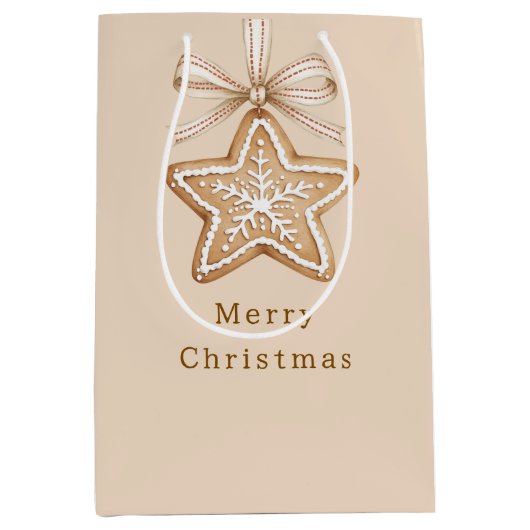Star Bows Cream Christmas Mittlere Geschenktüte (Vorderseite)
