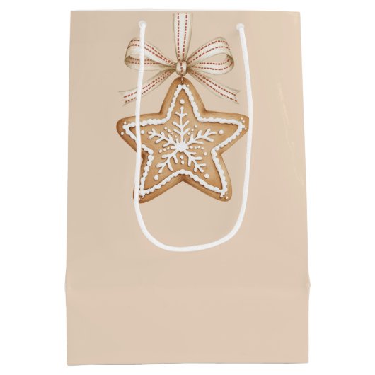 Star Bows Cream Christmas Mittlere Geschenktüte (Rückseite)