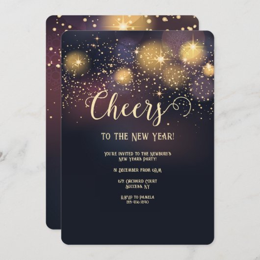 Star Bright New Year Party Einladung (Vorne/Hinten)