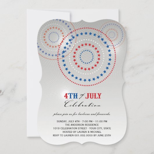 Star Bursts Fireworks Amerikanische Unabhängigkeit Einladung (Vorderseite)