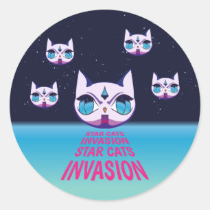 Star Cats Invasion Runder Aufkleber