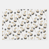 Star Celebration | Schwarzes und goldenes Cupcake- Geschenkpapier Set (Vorderseite)