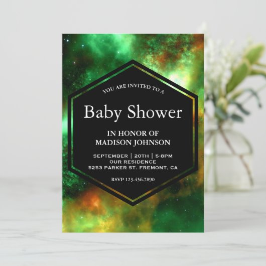 Star Clusters Space Galaxy Babydusche Einladung (Stehend Vorderseite)