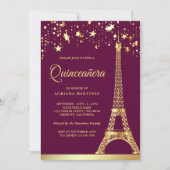 Star Confetti Gold Eiffel Tower Pink Quinceanera Einladung (Vorderseite)