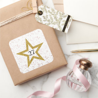 Star Confetti Nummer Special Rosa Gold Weißes Part Quadratischer Aufkleber