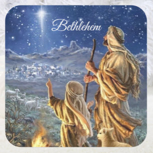 Star der Bethlehem Shepherds Weihnachtskarte Quadratischer Aufkleber