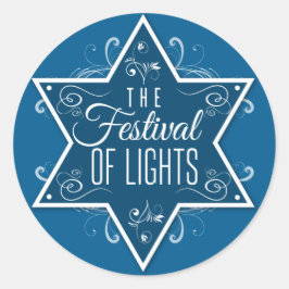 Star des David Festival of Lights Blue Hanukkah Runder Aufkleber