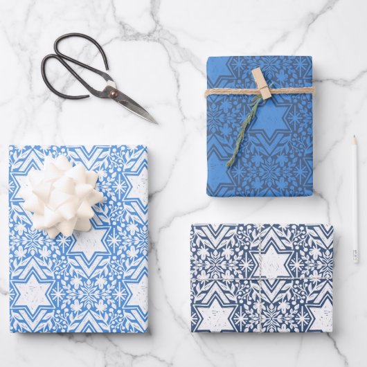 Star des David Floral Hanukkah-Set Geschenkpapier Set (Vorderseite)