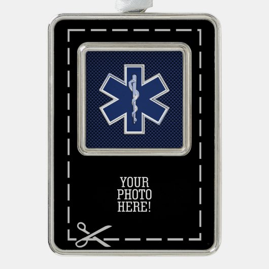 Star des Lebens paramedic Emergency Blue Carbon St Rahmen-Ornament Silber (Vorderseite)