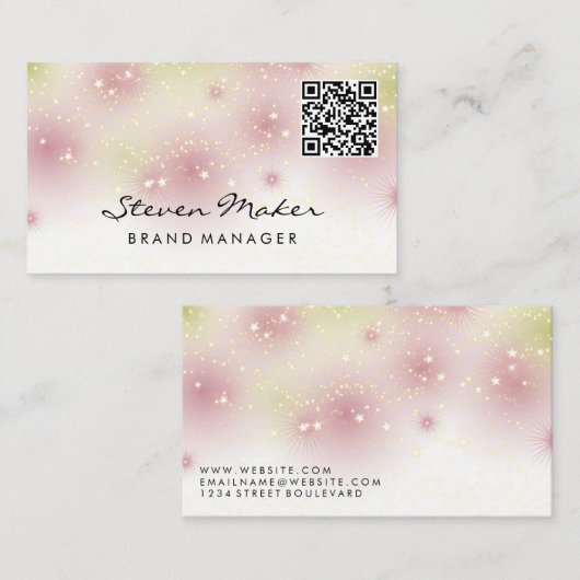 Star Dust Cursive Schriftart | QR Code Business Ca Visitenkarte (Vorne/Hinten)