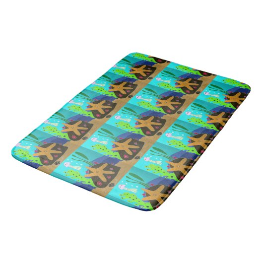 Star Fish and Jelly Fish Bathroom Mat Badematte (Schrägansicht)