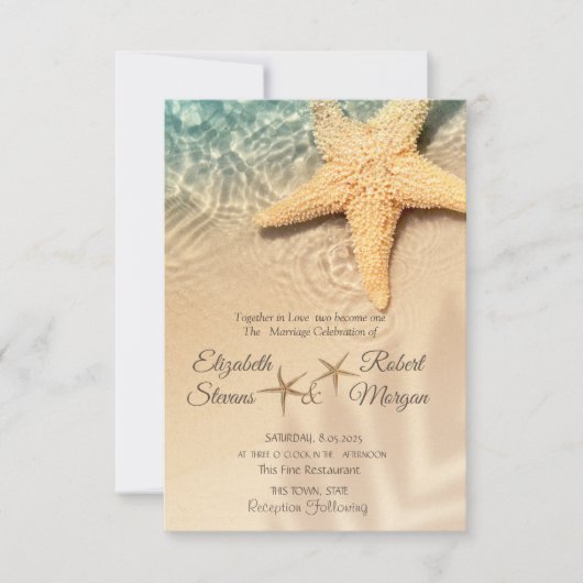 Star Fish Sand Beach Hochzeit Einladung (Vorderseite)