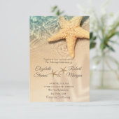 Star Fish Sand Beach Hochzeit Einladung (Stehend Vorderseite)
