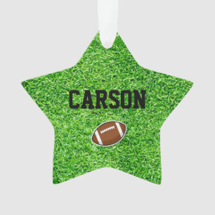 Star Football Player NAME Green Sports Field Ornament