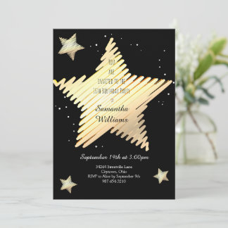 Star Gold Black 16 . Geburtstag Geburtstag Einladung