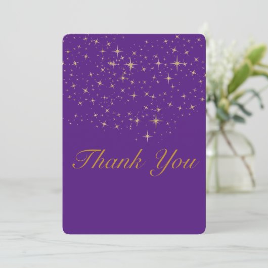 Star Gold Flat Danke Karte |Zazzle Royal lila (Stehend Vorderseite)