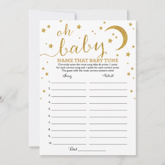 Star Gold Glitzer Name, dass Baby Tune Spiel Einladung (Vorderseite)