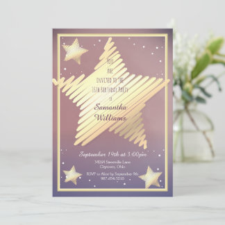 Star Gold Pink Lila 16 . Geburtstag Geburtstag Einladung