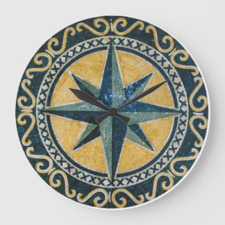 Star Green Compass Round Medallion Mosaic Große Wanduhr