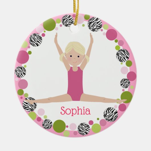 Star Gymnast Blonde Pony Schwanzes in Pinks Keramikornament (Vorne)