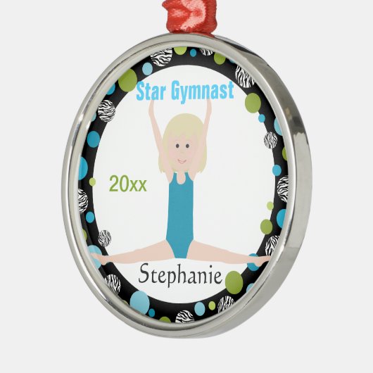 Star Gymnast Keepake Aqua und Green Silbernes Ornament (Links)
