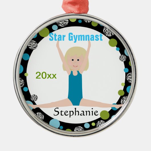 Star Gymnast Keepake Aqua und Green Silbernes Ornament (Vorne)
