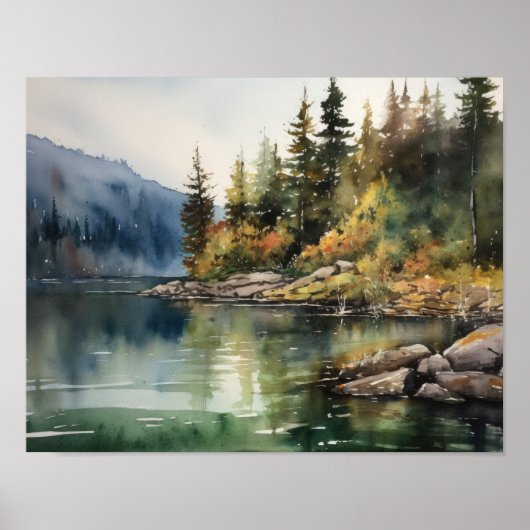 Star Lake Watercolor Landschaft Kunst, Dichtung un Poster (Vorne)
