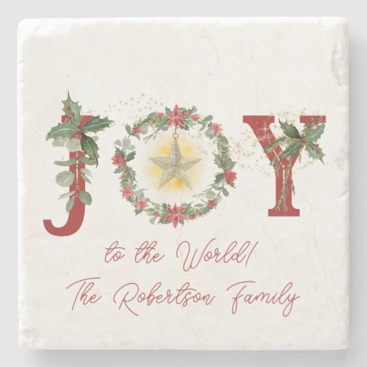 Star Light Joto the World Christmas Wreath Holly Steinuntersetzer (Vorderseite)