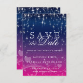 Star Lights in Dark Blue und Pink - Save the Date (Vorne/Hinten)
