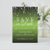 Star Lights in Metallic Lime Green - Save the Date (Stehend Vorderseite)