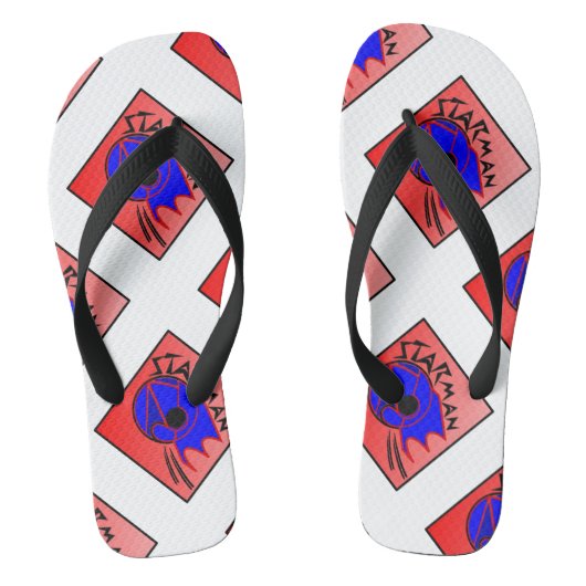 Star-man-Text mit Bild rot, schwarz & blau umdreh Badesandalen (Fußbett)